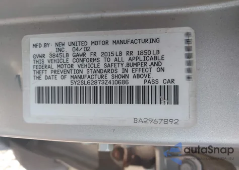 2003 Pontiac Vibe from USA, damaged, VIN 5Y2SL62873Z410686